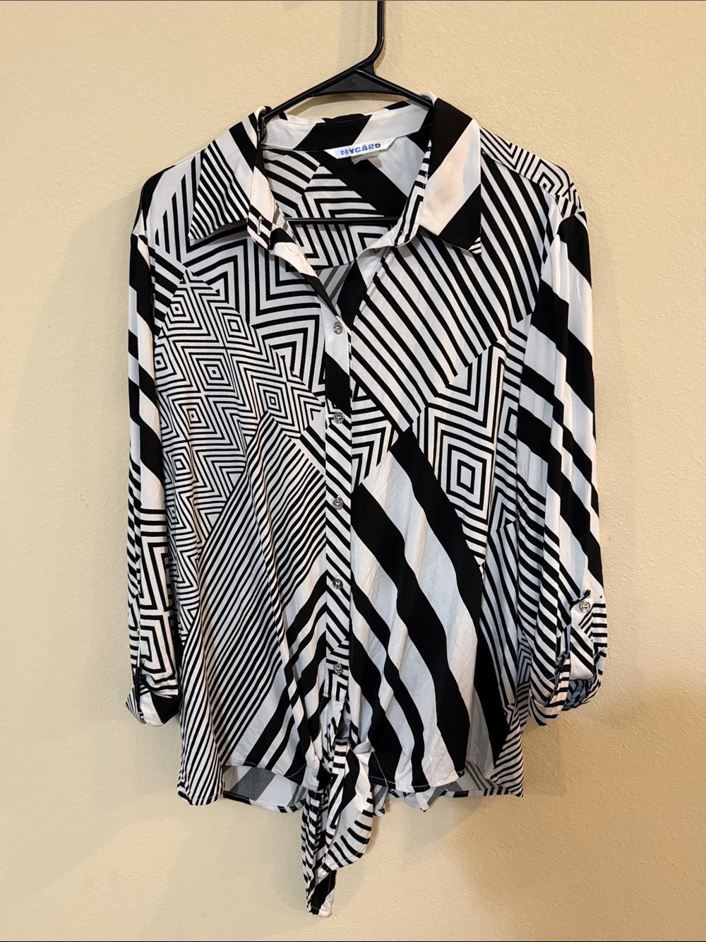Black & White Geometric Button-Down Blouse